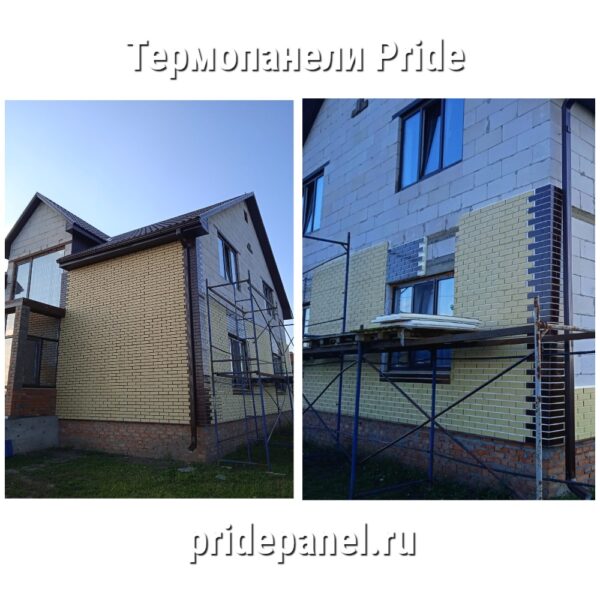 Клинкерные термопанели с клинкерной плиткой Cerad Krem, Brazowa. Частный дом, г.Строитель.